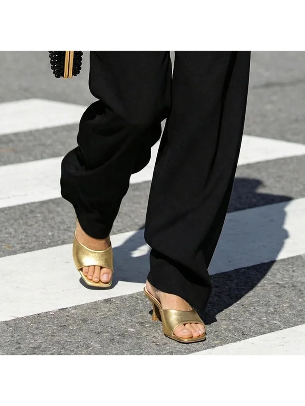 Women's Gold Sandals Square Open Toe Low Heels Comfortable Kitten Heels Shoes
